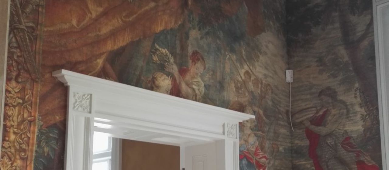 Image of ornate freize fabric walling by RH Upholstery